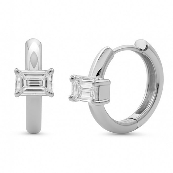 SPECIAL! .50ct G SI 14K White Gold Emerald Cut Diamond Huggie Hoop Earrings