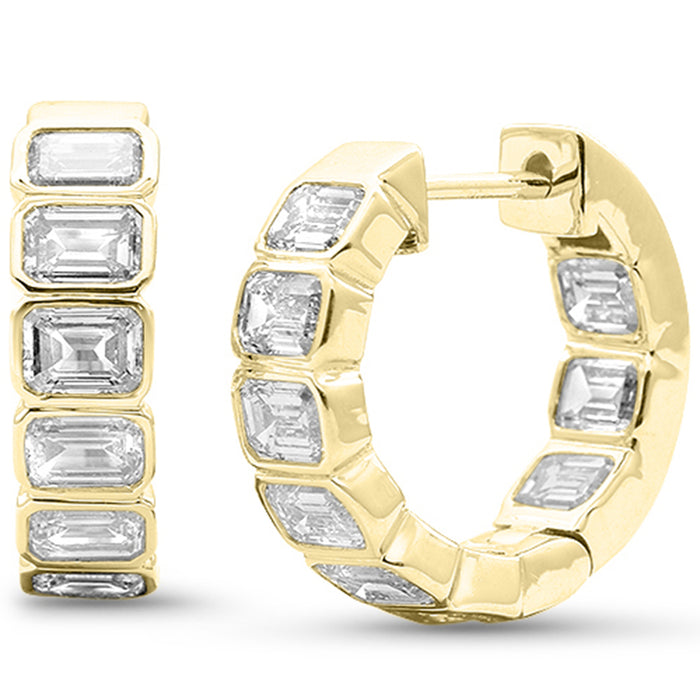 SPECIAL! 3.50ct G SI 14K Yellow Gold Bezel Set Emerald Cut Diamond Hoop Hughie Earrings