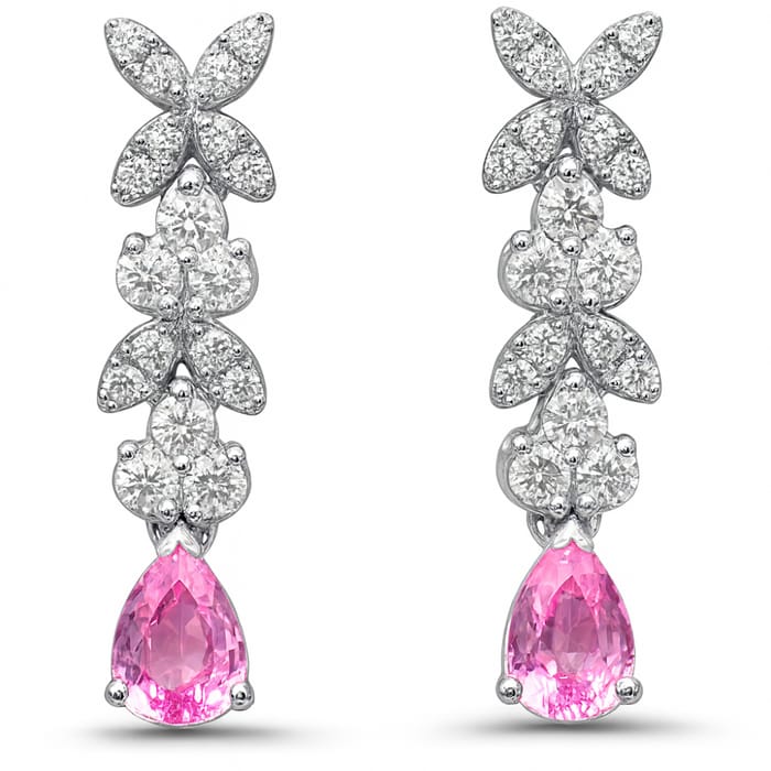 SPECIAL! .61ct G SI 14kt White Gold Diamond & Pink Sapphire Gemstone Drop Earrings