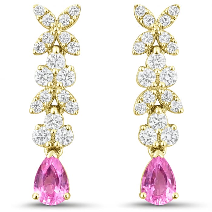 SPECIAL! .68ct G SI 14kt Yellow Gold Diamond & Pink Sapphire Gemstone Drop Earrings