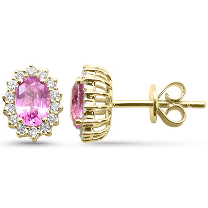 SPECIAL! 1.23ct G SI 14kt Yellow Gold Diamond & Pink Sapphire Gemstone Earrings
