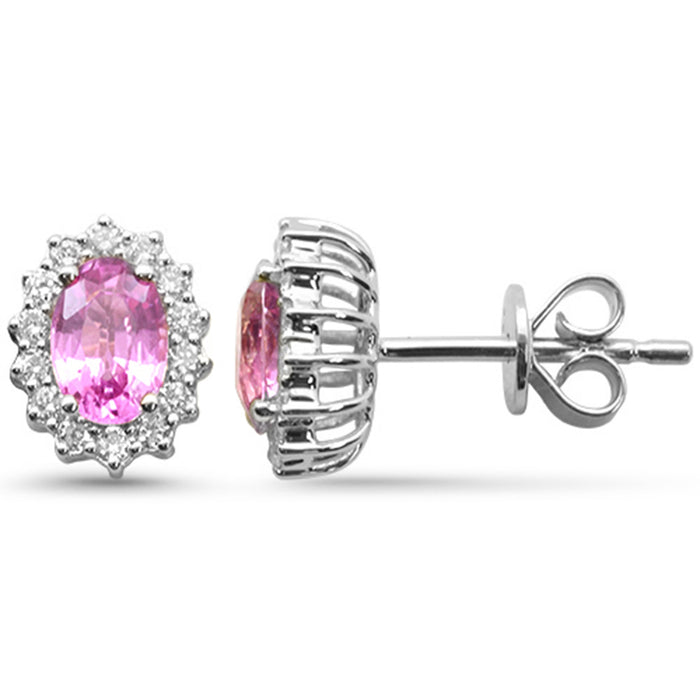 SPECIAL! 1.13ct G SI 14kt White Gold Diamond & Pink Sapphire Gemstone Earrings