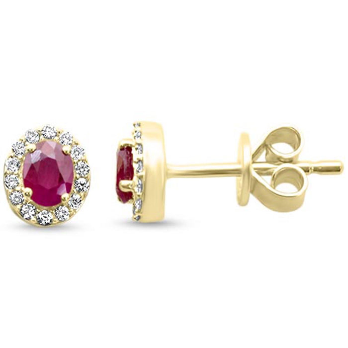 SPECIAL! .57ct G SI 14kt Yellow Gold Diamond & Ruby Gemstone Halo Stud Earrings