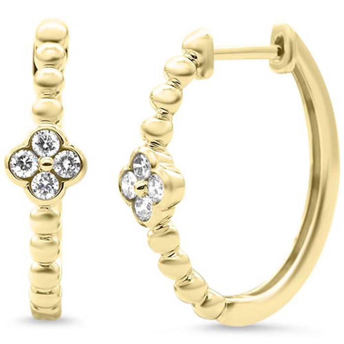 SPECIAL! .20ct G SI 14kt Yellow Gold Diamond beaded clover Earrings Hoop Earrings