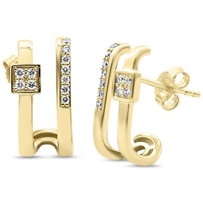 .SPECIAL! .16ct G SI 14kt Yellow Gold Diamond Double Shank J Hoop Earrings