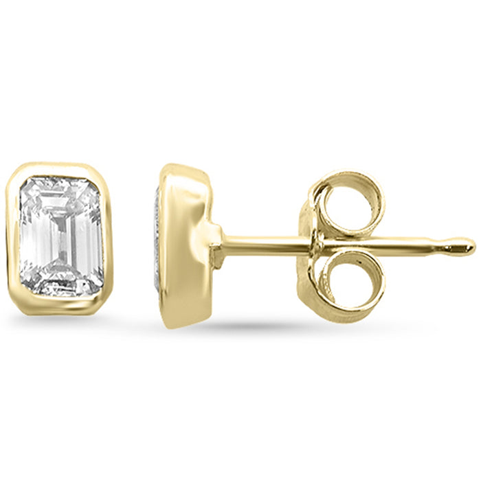 SPECIAL! .54ct G SI 14K Yellow Gold Bezel Set Emerald Cut Diamond Solitaire Earrings