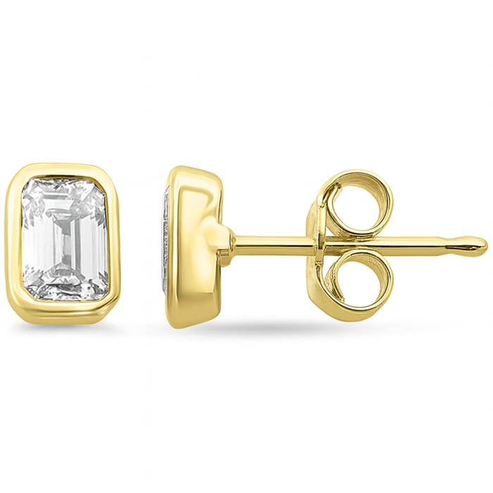 SPECIAL! .61ct G SI 14K Yellow Gold Bezel Set Emerald Cut Diamond Solitaire Earrings