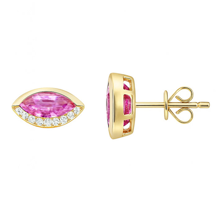 SPECIAL! .94ct G SI 14KT Yellow Gold Diamond & Pink Sapphire Gemstone Evil Eye Earrings
