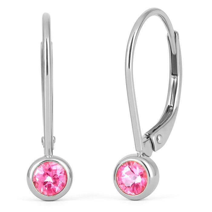 .32ct G SI 14kt White Gold Bezel Set Pink Sapphire Gemstone Drop Earrings