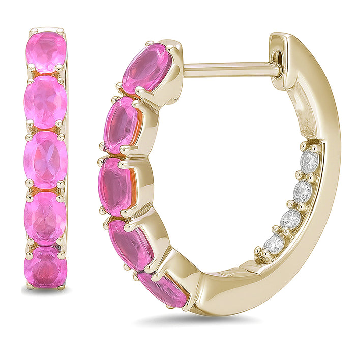 SPECIAL! 1.63ct G SI 14kt Yellow Gold Oval Pink Sapphire Gemstone & Diamond Hoop Earrings