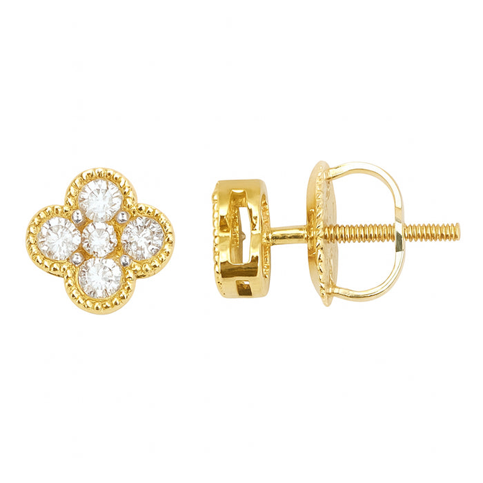 .09ct G SI 14kt Yellow Gold Round Diamond Clover Earrings