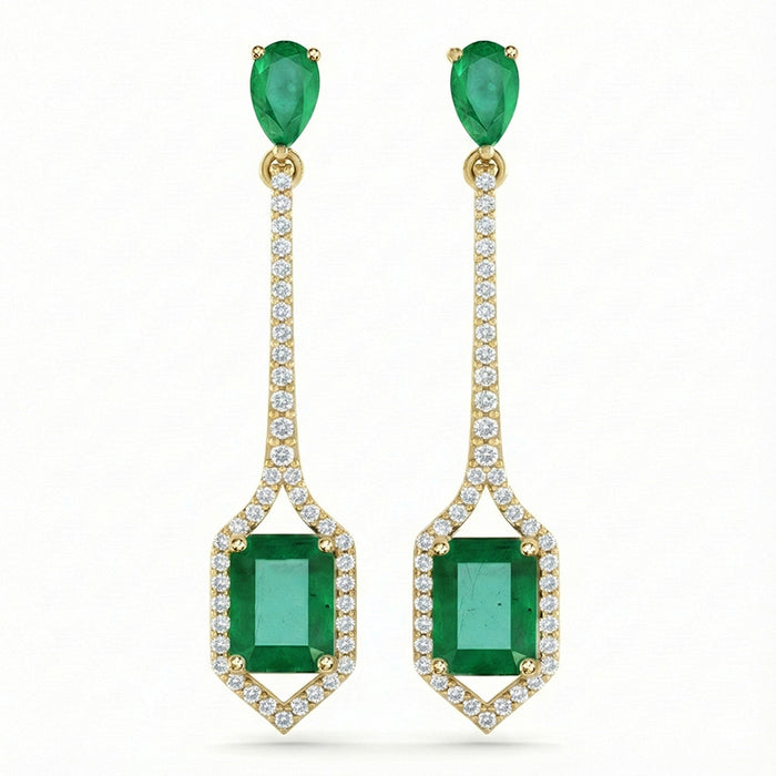 SPECIAL! 2.38ct G SI 14kt Yellow Gold Diamond & Emerald Gemstone Drop Earrings