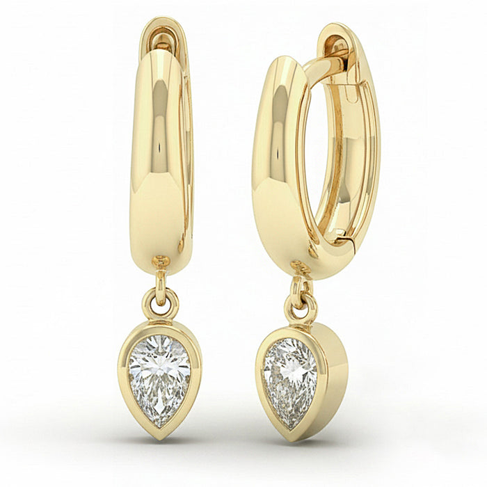 SPECIAL! .27ct G SI 14kt Yellow Gold Bezel Set Pear Diamond Hoop Huggie Drop Earrings