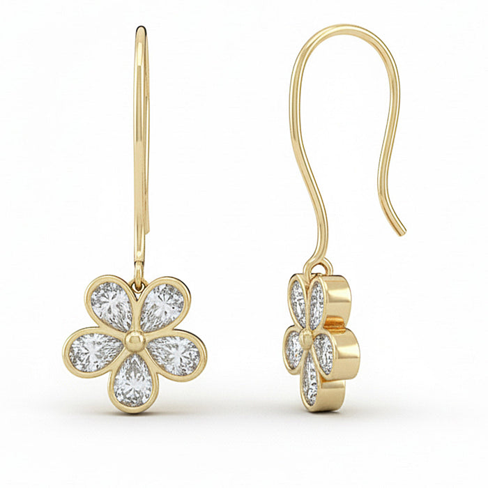 SPECIAL! 1.57ct G SI 14kt Yellow Gold Diamond Flower Shape Drop Earrings