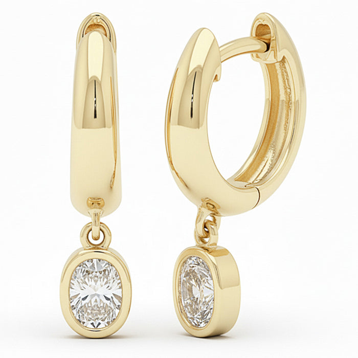 SPECIAL! .25ct G SI 14kt Yellow Gold Oval Diamond Bezel Set Huggie Drop Earrings