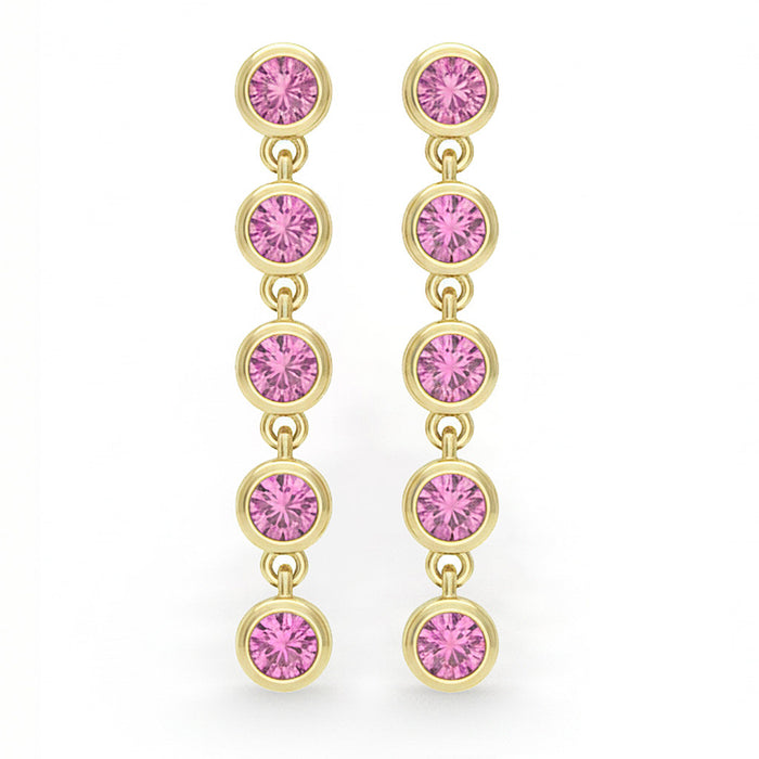 .35ct G SI 14kt Yellow Gold Bezel Set Pink Sapphire Gemstone Drop Earrings