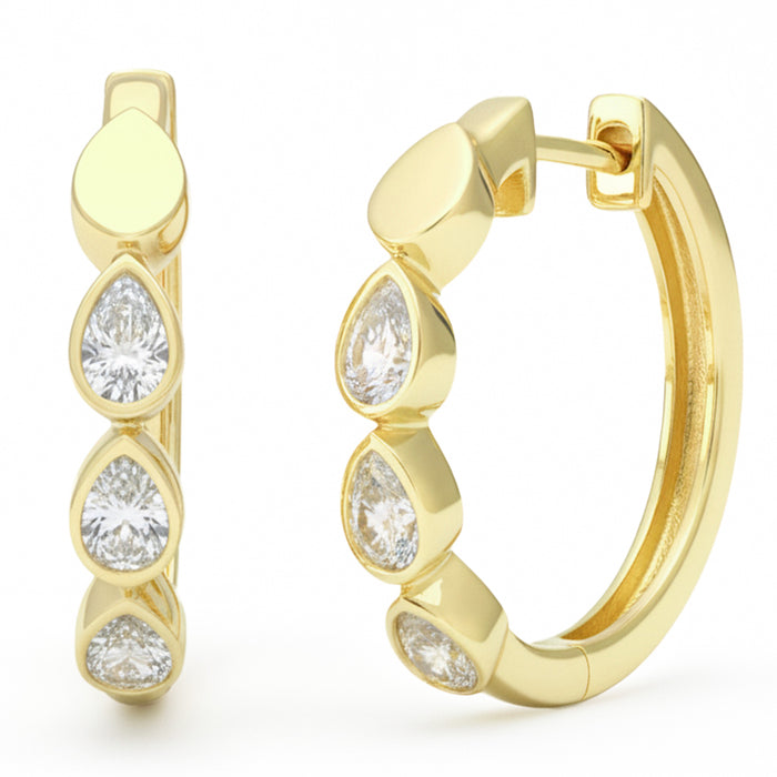 SPECIAL! .47ct G SI 14kt Yellow Gold Pear Diamond Bezel Set Hoop Earrings