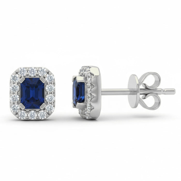SPECIAL! .87ct G SI 14kt White Gold Diamond & Blue Sapphire Gemstone Earrings