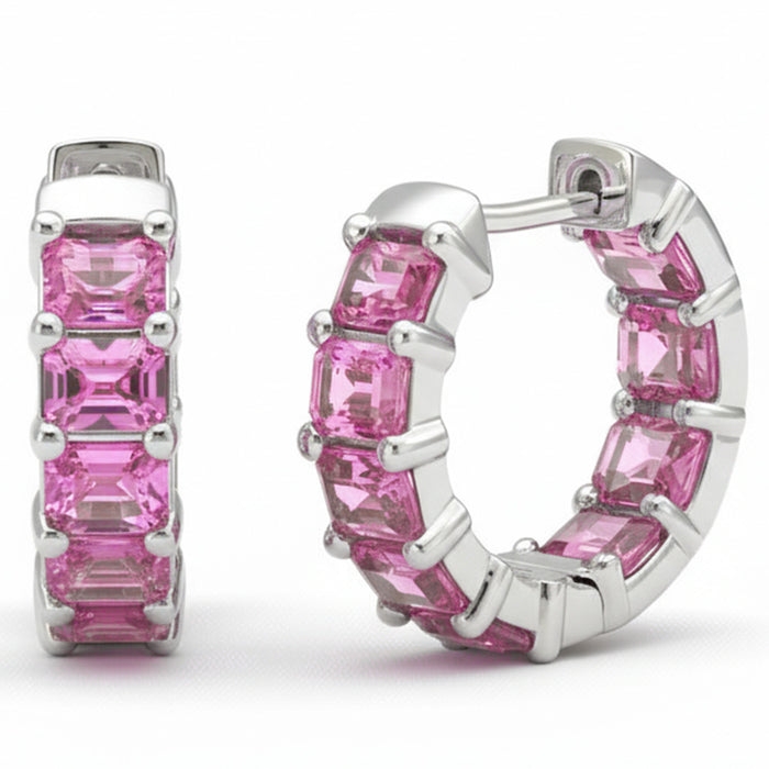 SPECIAL! 5.40ct G SI 14kt White Gold Pink Sapphire Gemstone Hoop Earrings