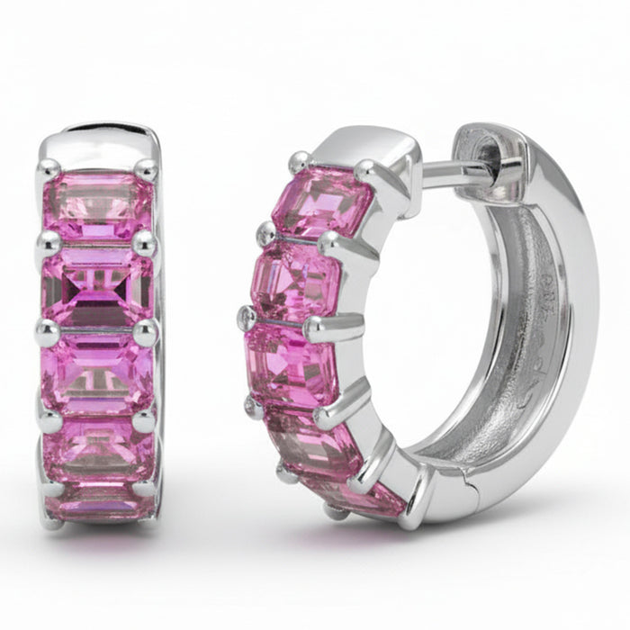 SPECIAL! 3.00ct G SI 14kt White Gold Pink Sapphire Gemstone Hoop Earrings