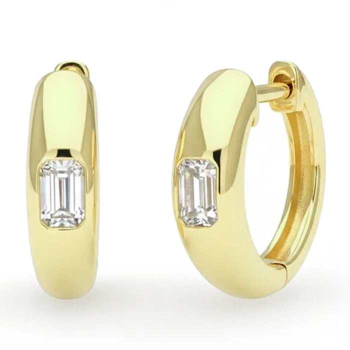 SPECIAL! .28ct G SI 14kt Yellow Gold Emerald Cut Diamond Bezel Set Hoop Earrings