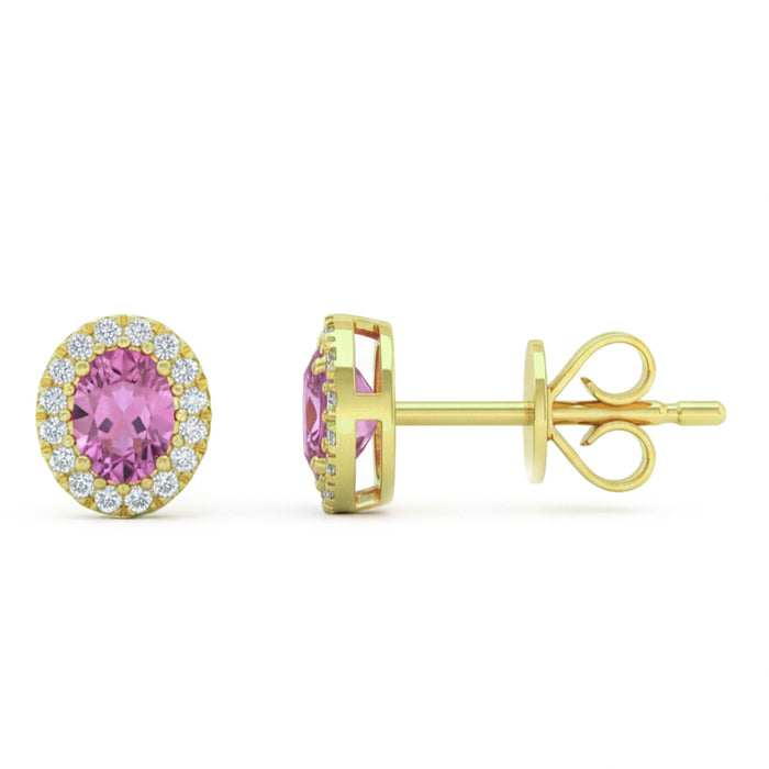 .54ct G SI 14kt Yellow Gold Diamond & Oval Pink Sapphire Gemstone Stud Earrings