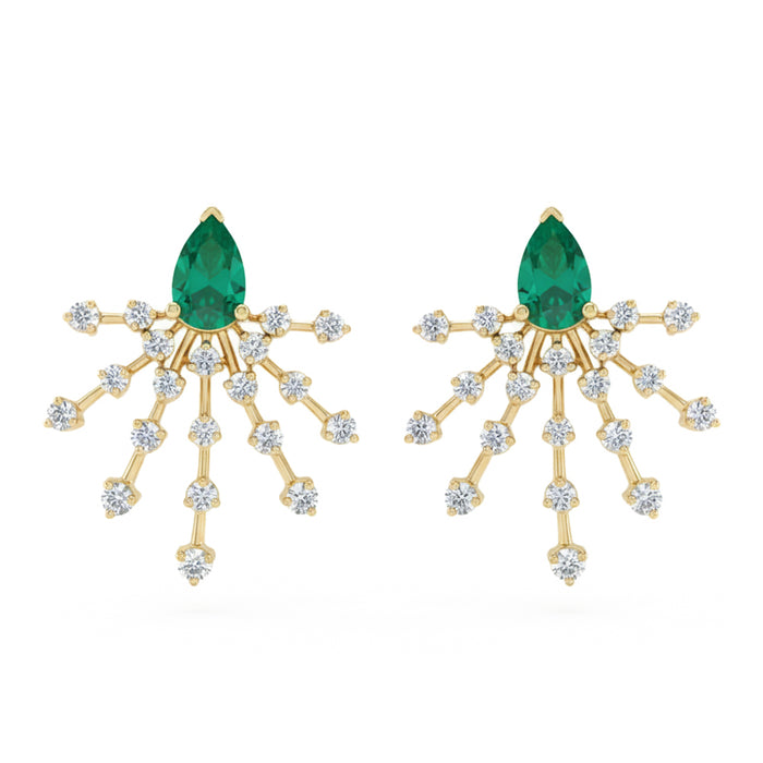 SPECIAL! 1.18ct G SI 14kt Yellow Gold Diamond & Emerald Gemstone Modern Stud Earrings