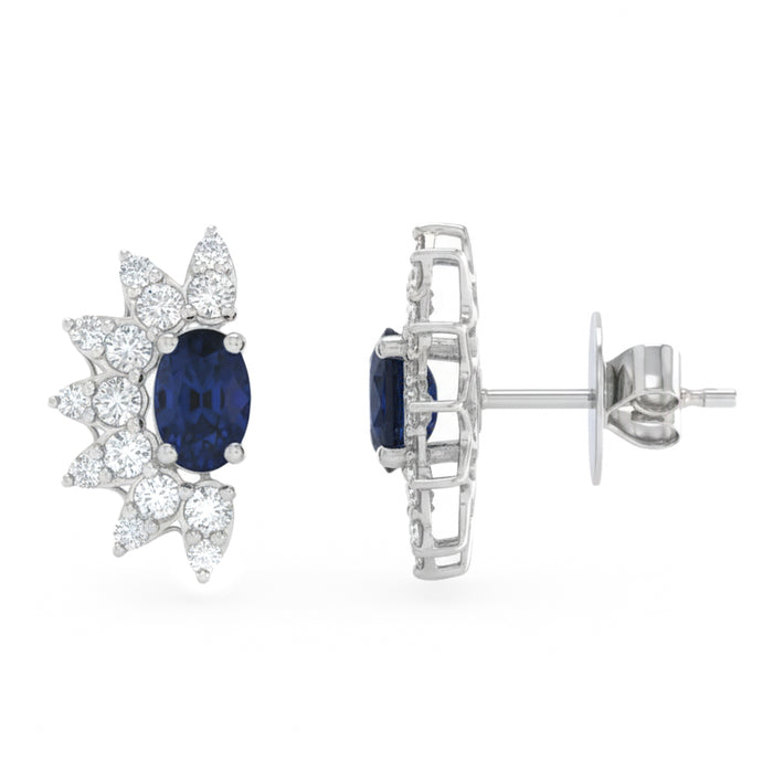 SPECIAL! 2.01ct G SI 14kt White Gold Diamond & Oval Blue Sapphire Gemstone Stud Earrings