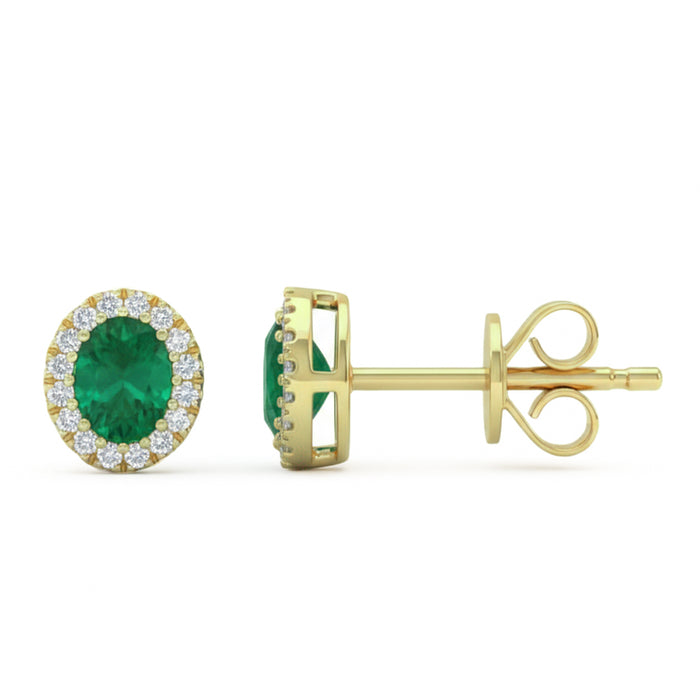 SPECIAL! .35ct G SI 14kt Yellow Gold Diamond & Oval Emerald Gemstone Stud Earrings
