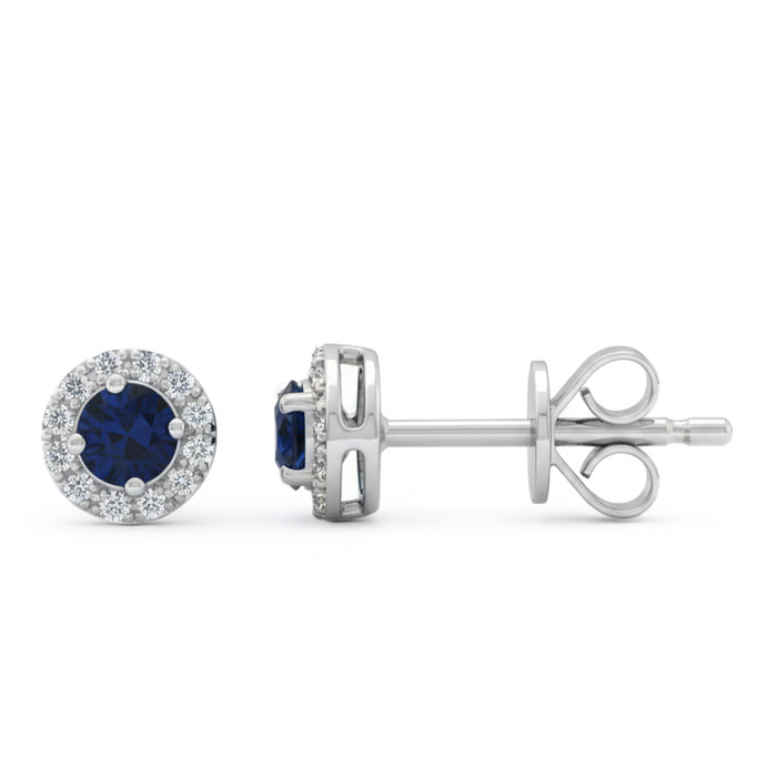 .31ct G SI 14kt White Gold Diamond & Blue Sapphire Gemstone Stud Earrings