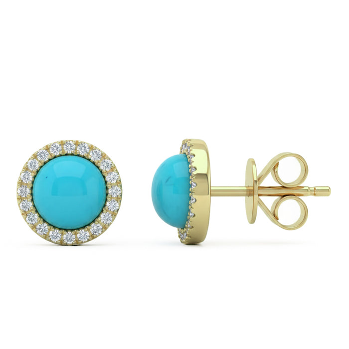 SPECIAL! 2.00ct G SI 14kt Yellow Gold Diamond & Turquoise Gemstone Stud Earrings