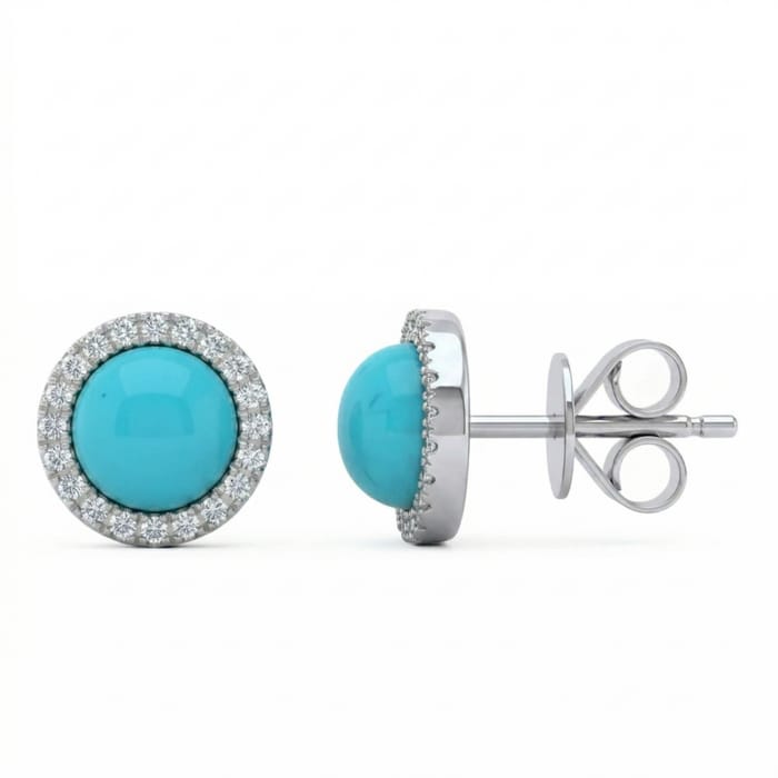 SPECIAL! 2.01ct G SI 14kt White Gold Diamond & Turquoise Gemstone Stud Earrings