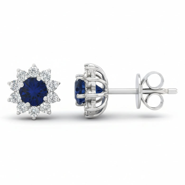 SPECIAL! .62ct G SI 14kt White Gold Diamond & Blue Sapphire Gemstone Stud Earrings