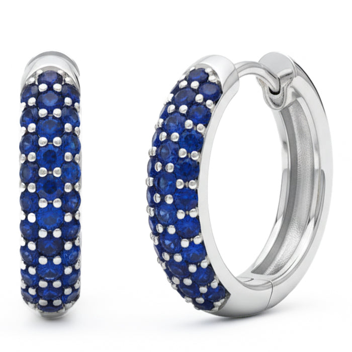 SPECIAL! .84ct G SI 14kt White Gold Blue Sapphire Gemstone Hoop Earrings