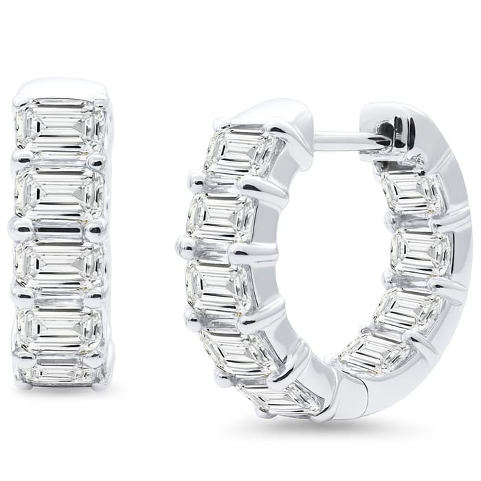 SPECIAL! 3.64ct G SI 14K White Gold Emerald Cut Diamond Hoop Earrings