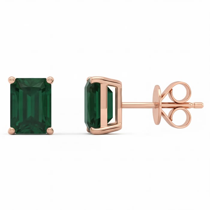 SPECIAL! 1.81ct 14kt Rose Gold Emerald Gemstone Stud Earrings