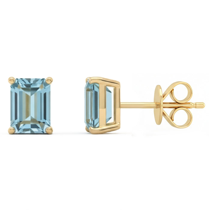 .98ct 14kt Yellow Gold Aquamarine Gemstone Stud Earrings