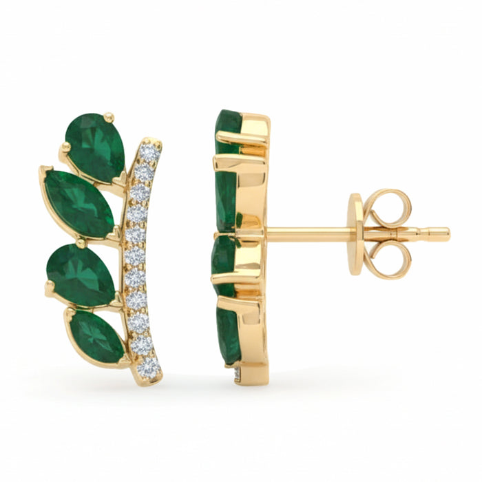 SPECIAL! 1.06ct G SI 14kt Yellow Gold Diamond & Emerald Gemstone Stud Earrings