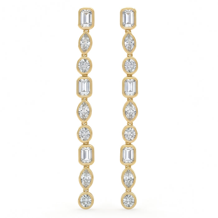 SPECIAL! 1.63ct G SI 14kt Yellow Gold Bezel Set Multi Shape Diamond Drop Earrings