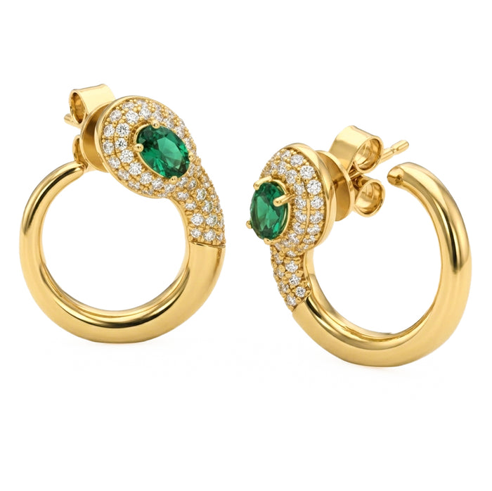 SPECIAL! .86ct G SI 14kt Yellow Gold Modern Diamond & Emerald Gemstone Hoop Earrings