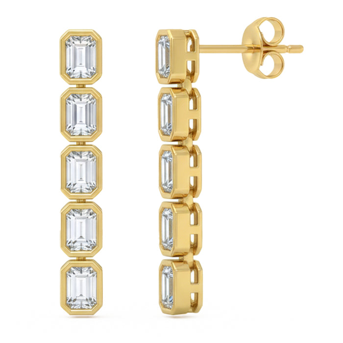SPECIAL! 1.60ct G SI 14kt Yellow Gold Emerald Cut Diamond Bezel Set Drop Earrings