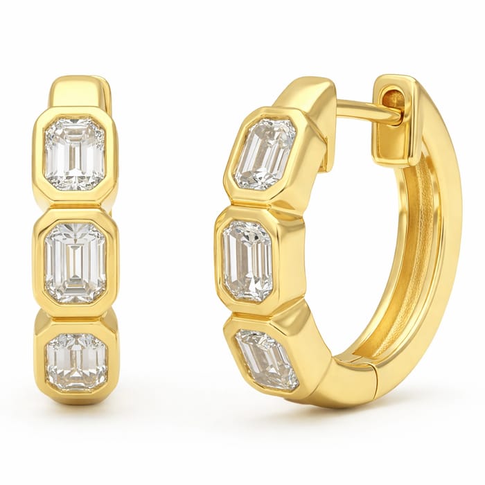 SPECIAL! .52ct G SI 14kt Yellow Gold Emerald Cut Diamond Bezel Set Earrings