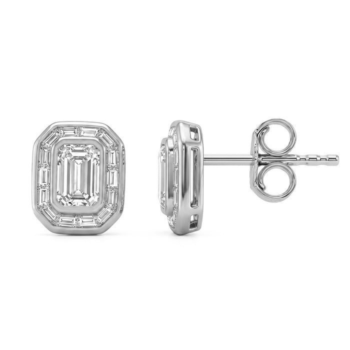 SPECIAL! 1.19ct G SI 14kt White Gold Emerald Cut Diamond Bezel Set Studs
