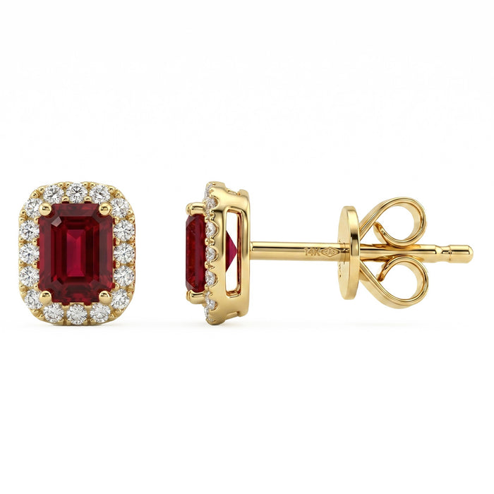 SPECIAL! 1.52ct G SI 14kt Yellow Gold Diamond & Ruby Gemstone Stud Earrings