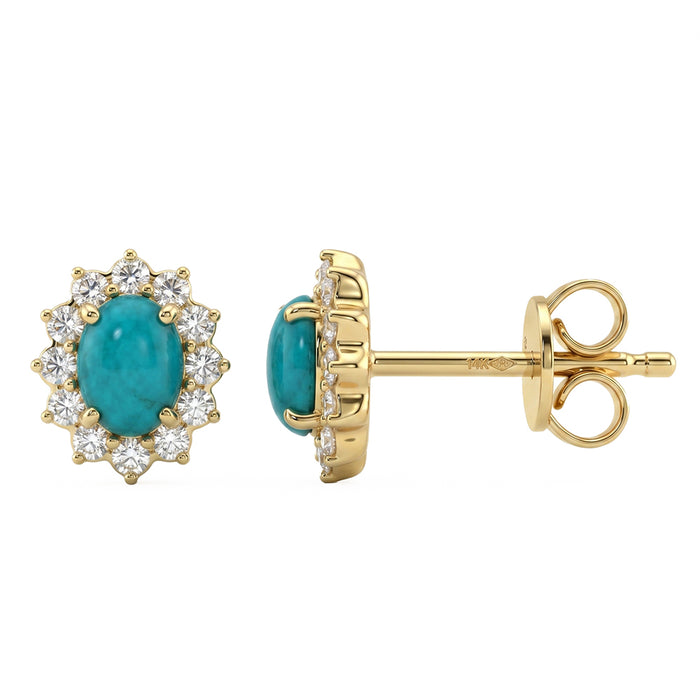 .40ct G SI 14kt Yellow Gold Diamond & Turquoise Gemstone Stud Earrings