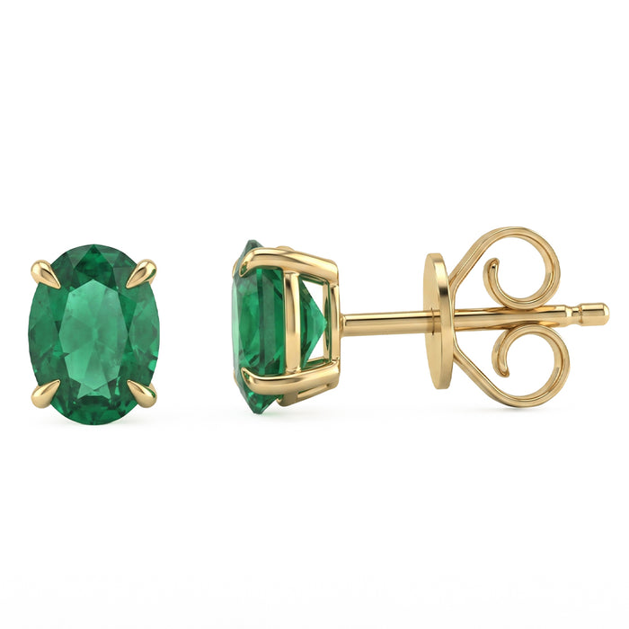 SPECIAL! 1.58ct G SI 14kt Yellow Gold Oval Emerald Gemstone Stud Earrings
