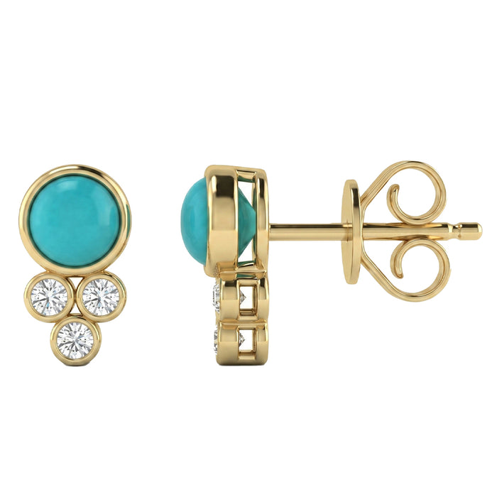 .41ct G SI 14kt Yellow Gold Diamond & Turquoise Gemstone Stud Earrings
