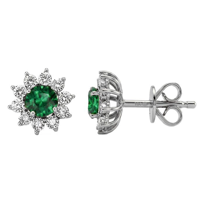 SPECIAL! .64ct G SI 14kt White Gold Diamond & Emerald Gemstone Stud Earrings