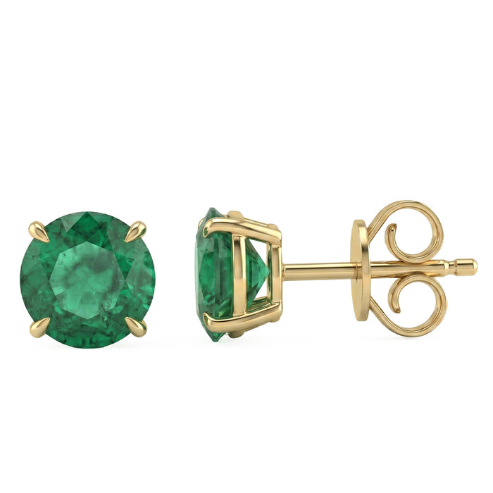 SPECIAL! 1.21ct G SI 14kt Yellow Gold Round Emerald Gemstone Stud Earrings