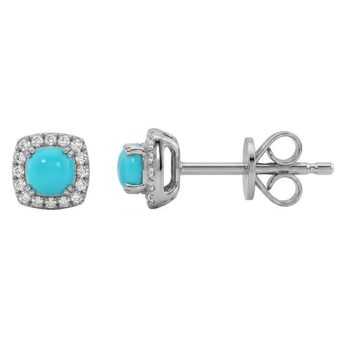 .38ct G SI 14kt White Gold Diamond & Turquoise Gemstone Stud Earrings